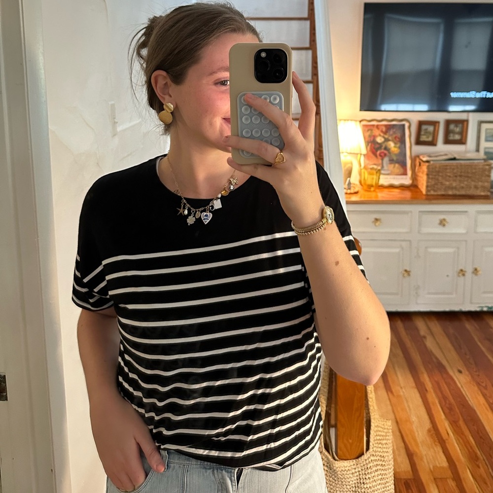 Elegant Black and White Striped Women's Tee